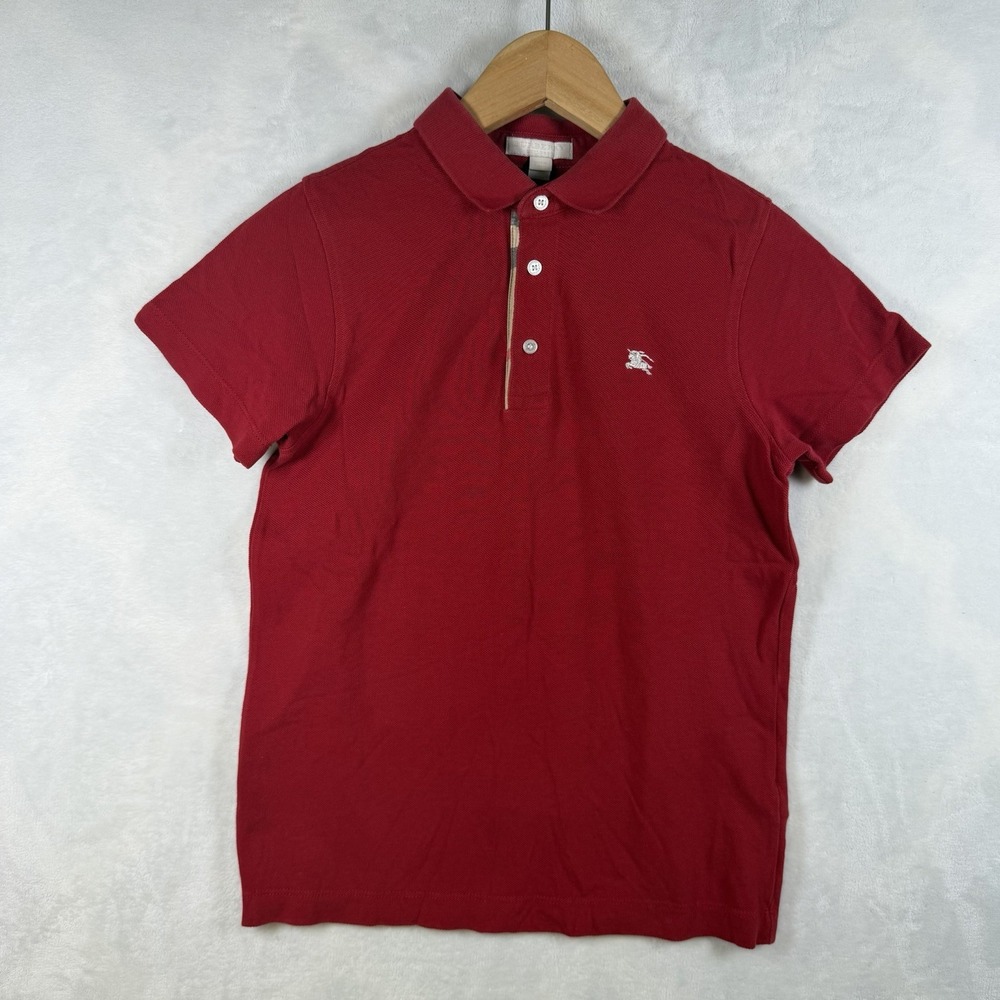 Burberry Polo Boys Size 12 Red Short Sleeve Preppy School Designer